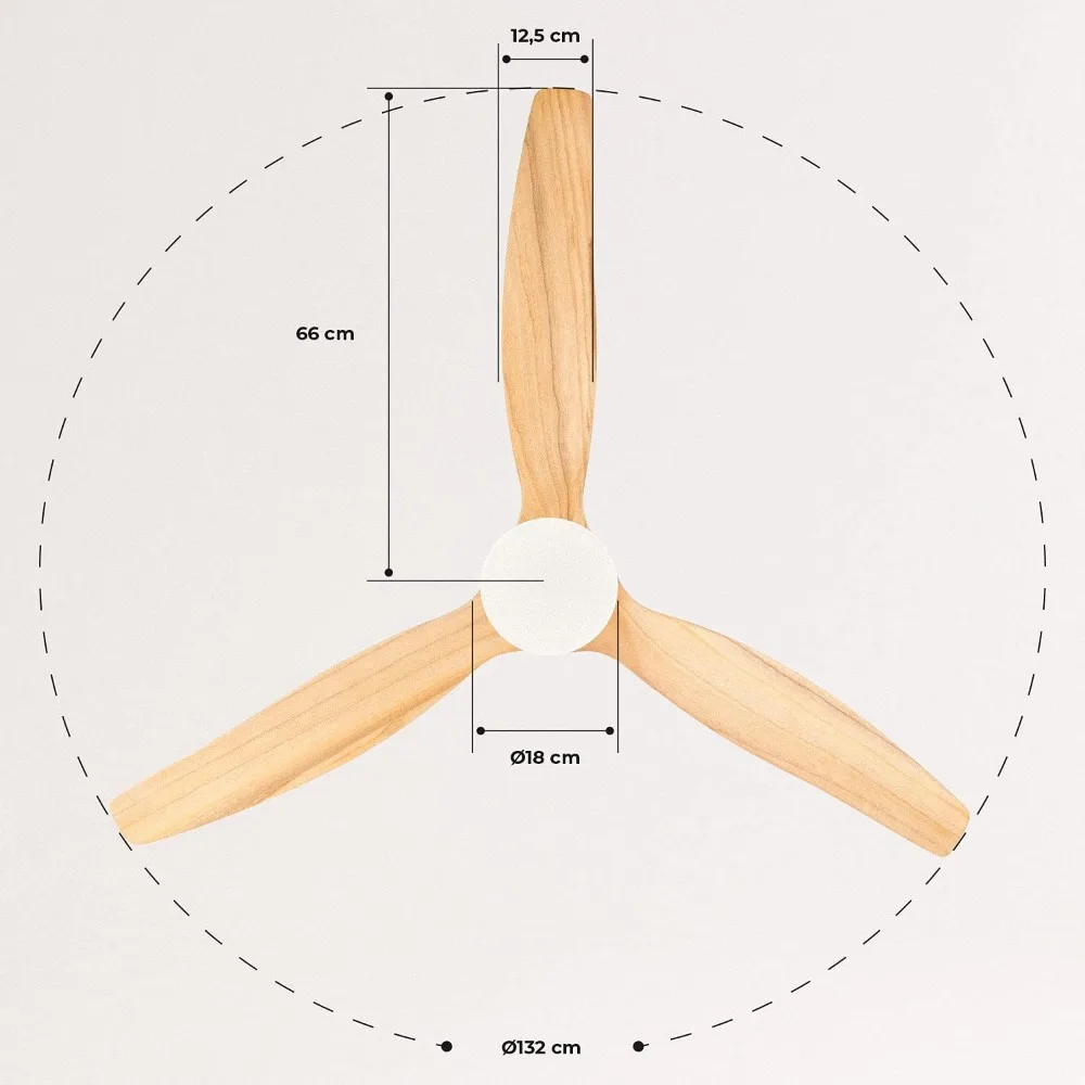 CREATE / WINDCALM/Ventilador de techo con luz nihquel aspas madera claro con Wifi y mando / 40W, Silencioso, Ø132 cm, ABS, 6 velo