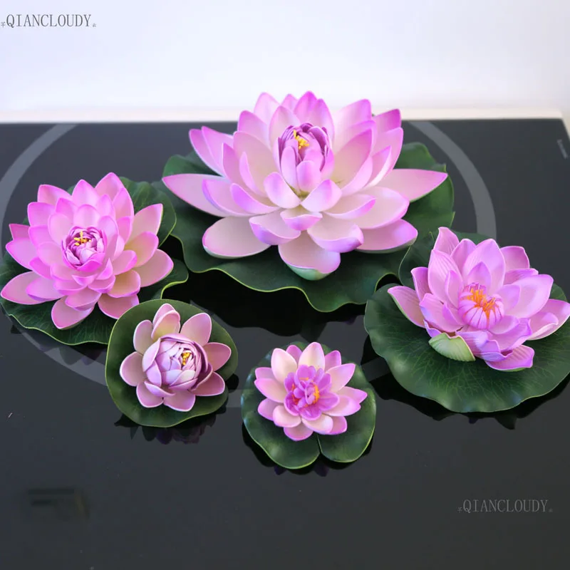 Lilac Qiancloudy Christmas Wedding Lotus Foam Artificial Flowers Lily Leaf Water Plants Garden Pond Pool Decor D24 New Arrival