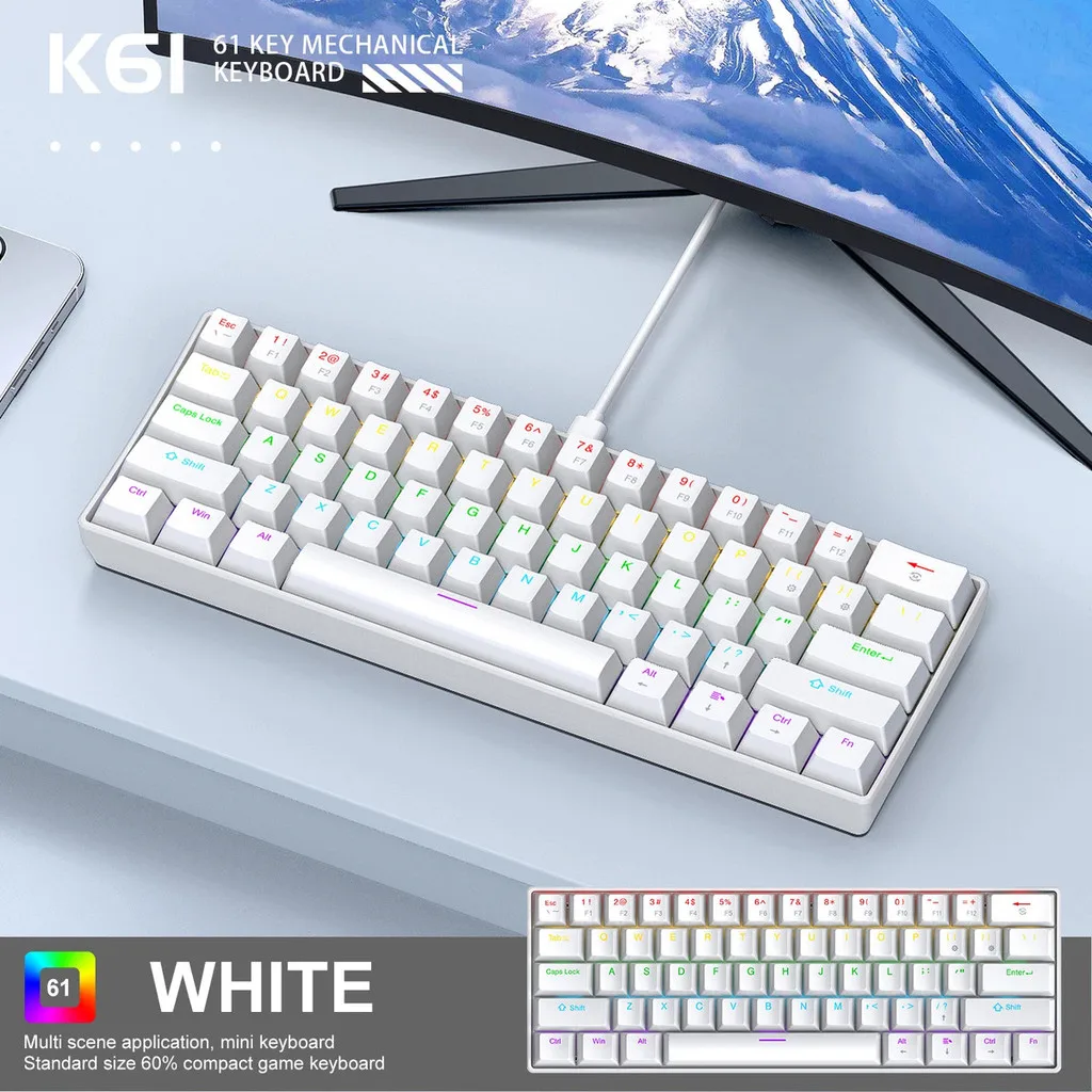

APAYADO K61 Клавиатура, 60% портативная проводная механическая клавиатура, проводная 61-клавишная Phantom RGB