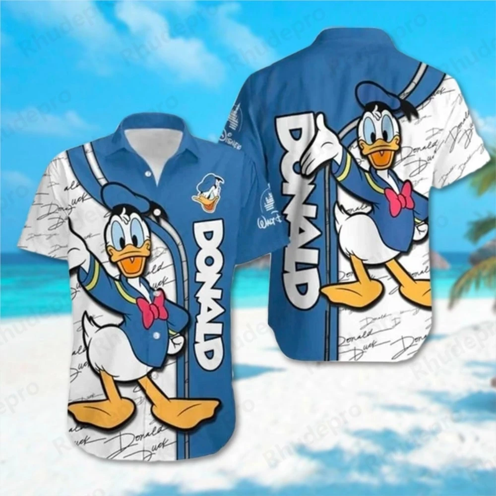 Disney 2025 Donald Duck Hawaiian Shirts Men Women Short Sleeve Shirts Duck Tales Summer Casual Vacation Buttons Beach Shirts