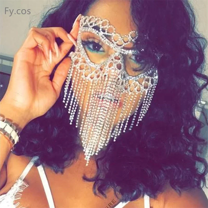 Chain With Rhinestones Nightclub Costume Eye Patches Jewelry Sexy Belly Dance Cosplay Decor Women Halloween Mask Disguise Gi MN3