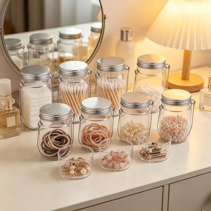 Nordic Decorative Plastic Mason Jars with Hooks 4/8 Set for Bouquet Decorations Compatible with Various Accessories