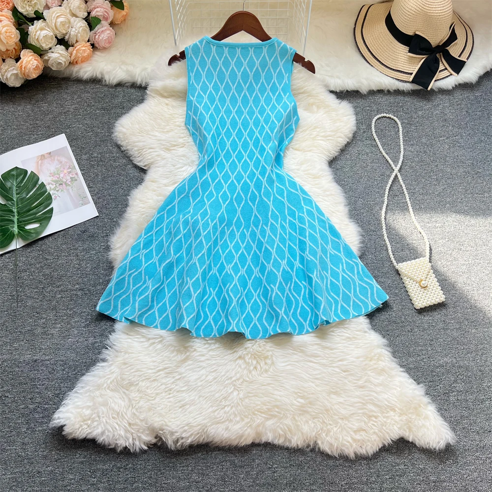 YuooMuoo Brand Fashion A-line Short Women Dress Elegant Y2K Geometric Knitted Summer Dress Female Harajuku Black Party Vestidos image 6