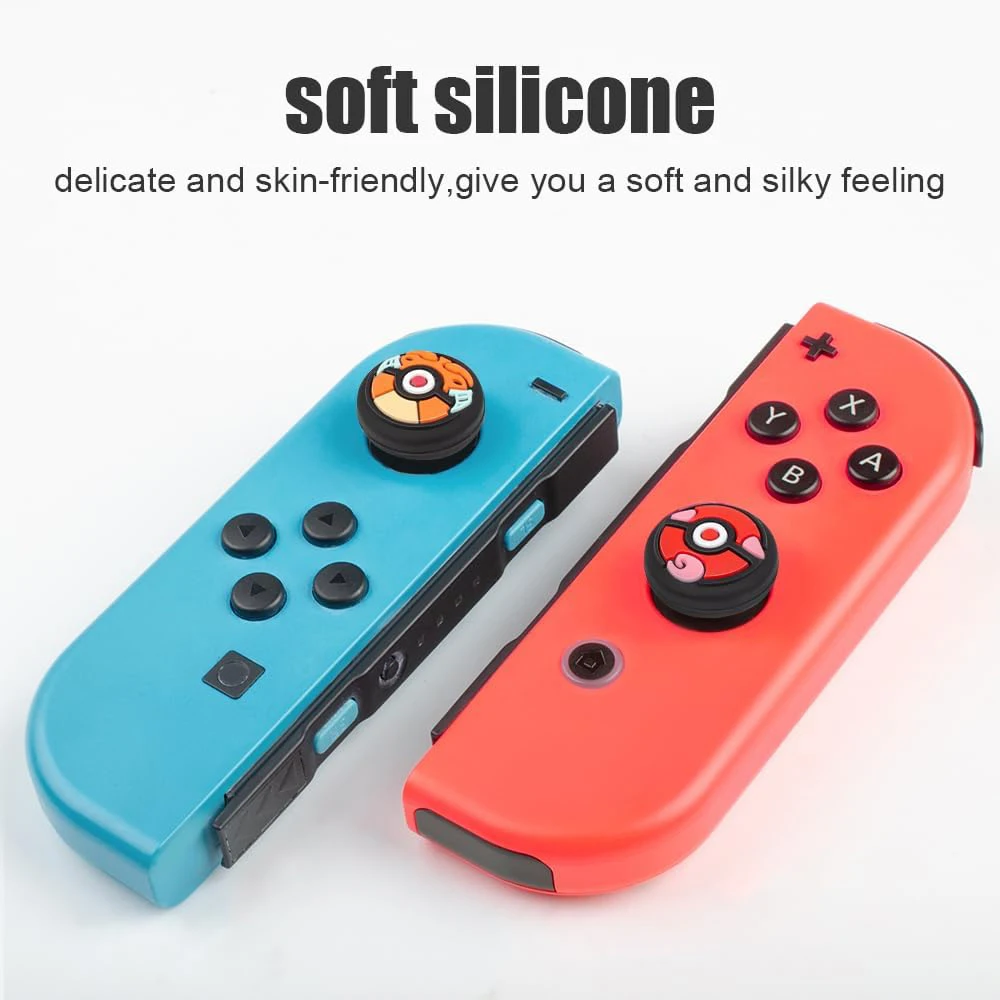 4 Uds. Tapas de agarre de pulgar analógicas de silicona de dibujos animados compatibles con Nintendo Switch OLED/Switch Lite/Switch cubierta protectora de Joystick