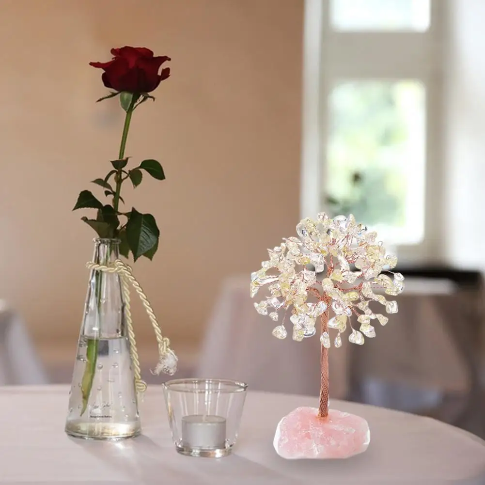 Rose Quartz Lucky Tree Good Meaning Handmade Home Decor with Base Faux Crystal Copper Wire Lucky Money Tree Home Decorations