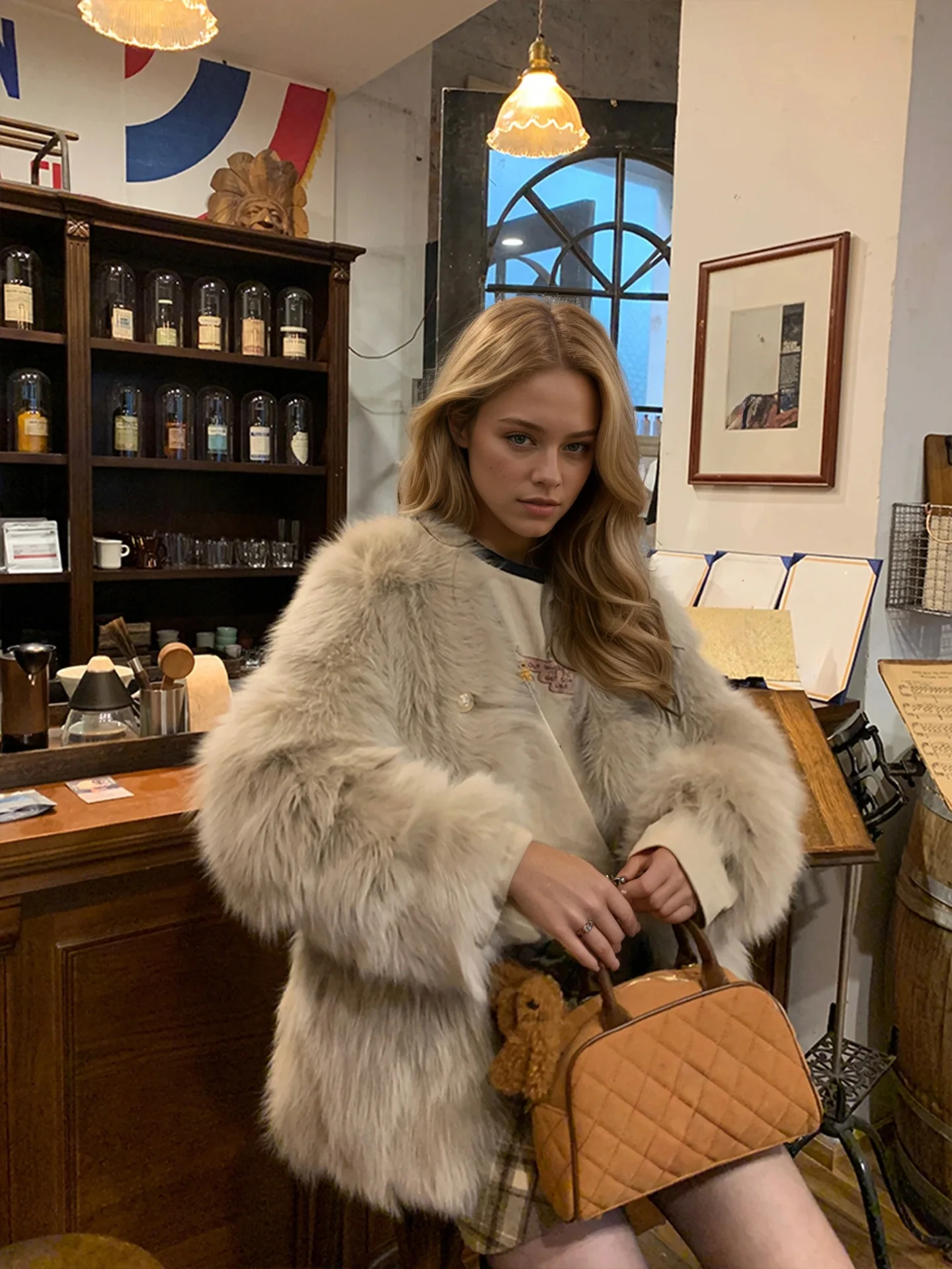 سترة من الفرو الصناعي معاطف نسائية على الطراز العتيق بقصة ضيقة للإجازات للسيدات على الطراز القوطي العصري بتفاصيل حرارية مملوءة بالأسفل مرنة