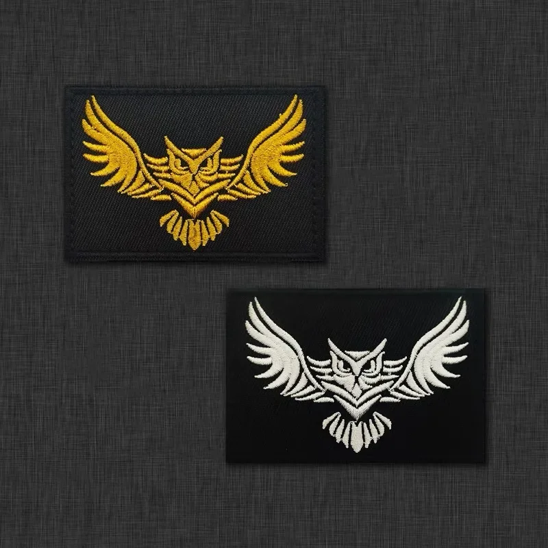 New Style Gold thread Embroidery Flapping Owl Animal Tactical Patch Fabric Applique Sew-on Shoulder Fabric Flying Owl Patch