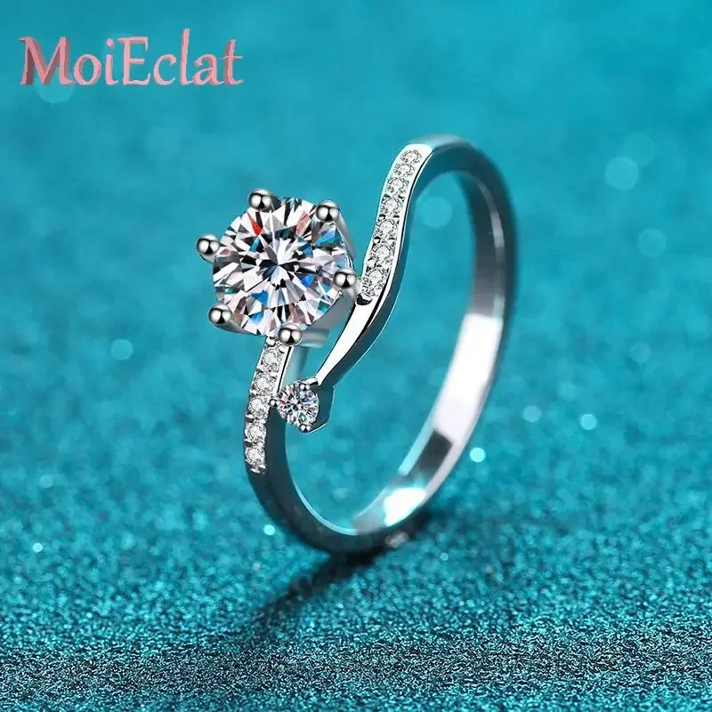 MoiEclat Store Platinum PT950 0.5ct-1ct Moissanite Button Snowflake Engagement Ring Women, Sparkling Wedding Band Fine Jewelry