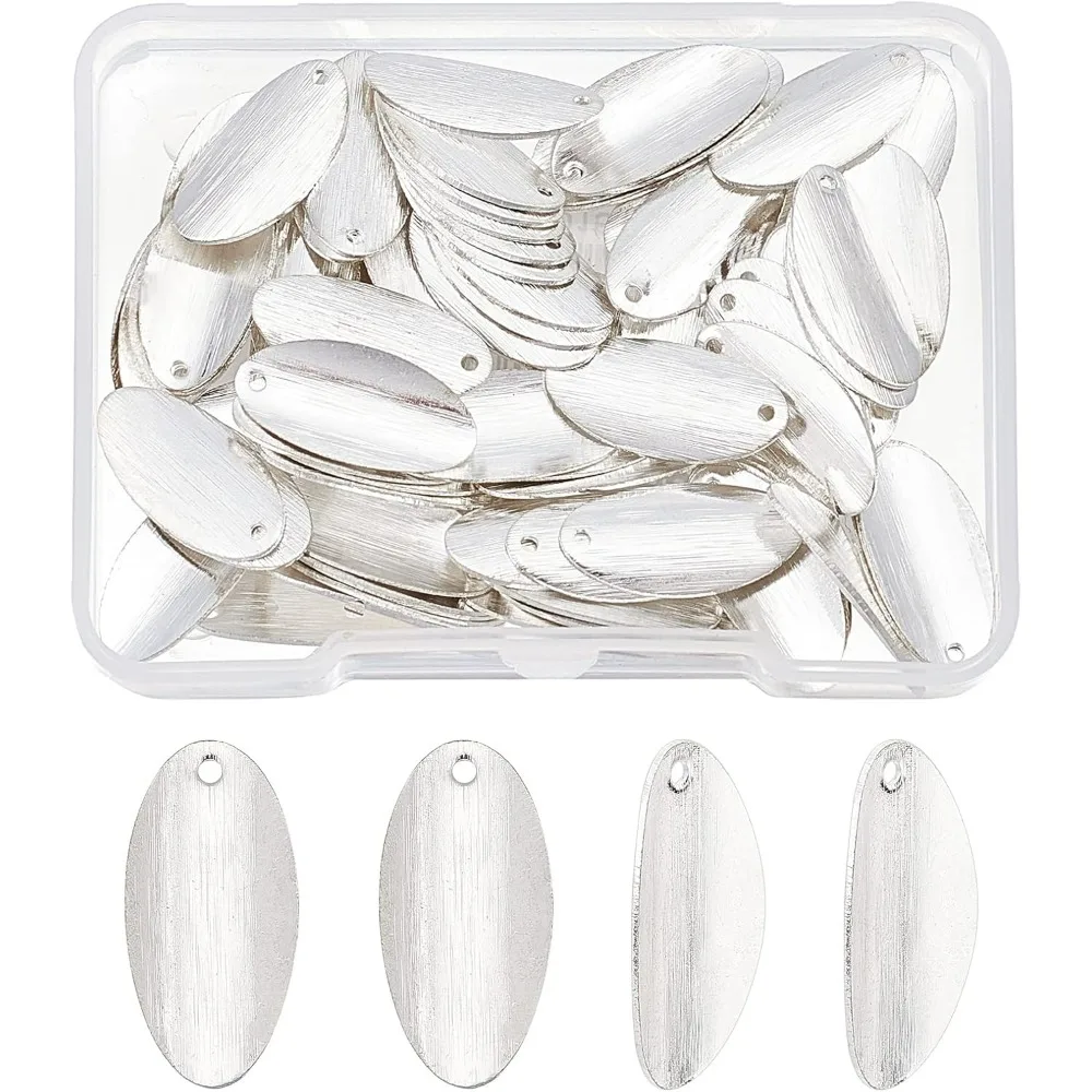 

80Pcs Brass Pendants Charms Blank Stamping Tag Flat Oval Slice Pendants 18x9mm Message Word Tag Pendants for Bracelet Necklace