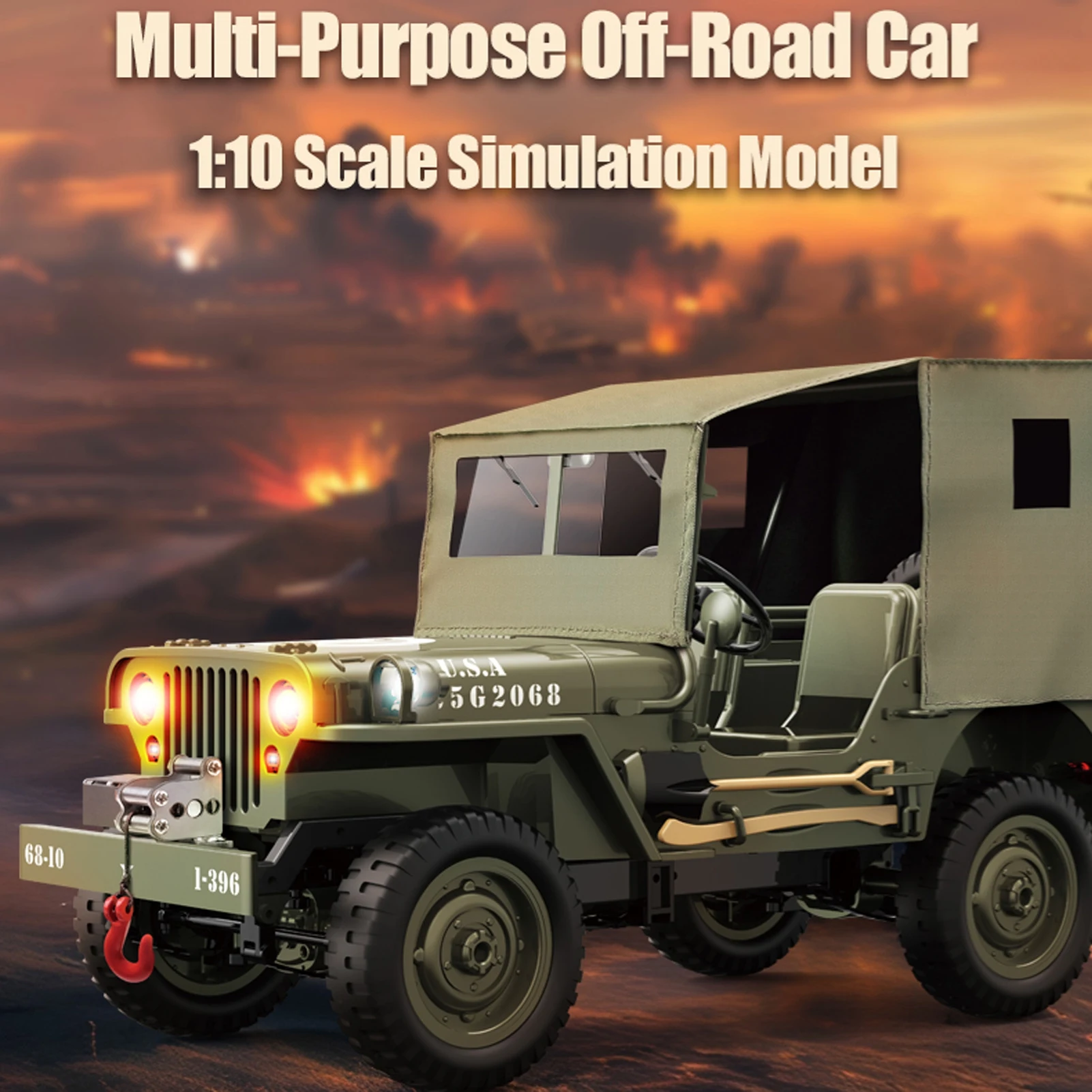 

Remote Control Car 2.4Ghz 4WD Off Road Vehicle with Lights Canvas Cover 1:10 All Terrain Electric Toy with Rechargeable