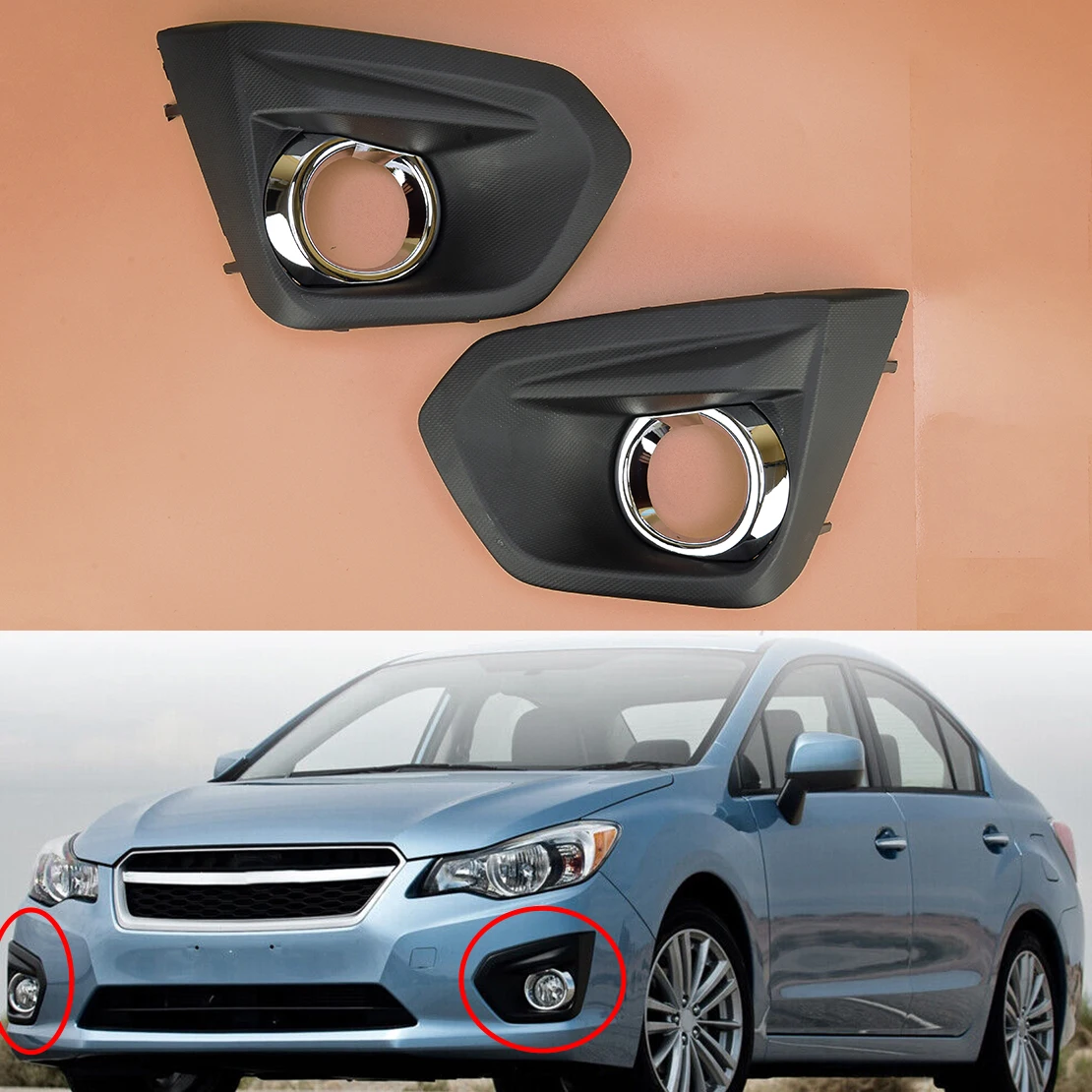 1 Pair Car Auto Front Left Right Fog Light Bezel Cover Trim Fit for Subaru Impreza 2012 2013 2014 ABS