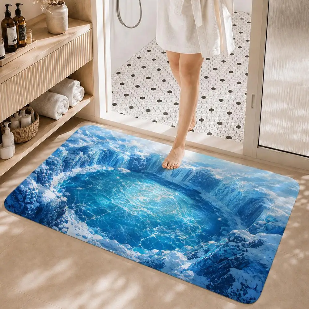Blue Ice River Glacier Floor Mat Non-Slip Absorbent Floor Mat Decorative Rug for Home Bathroom Bedroom Entryway