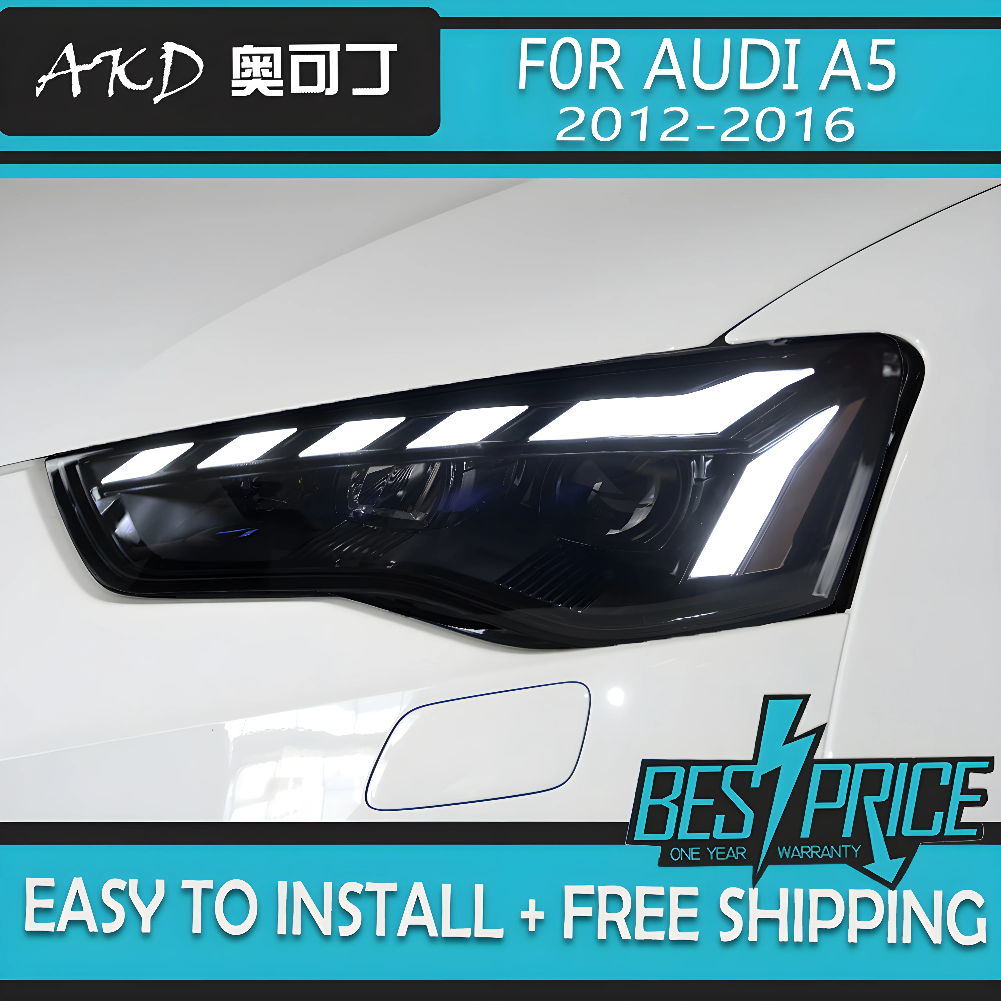 

AKD Car Styling Head Lamp for Audi A5 LED Headlight Projector Lens 2012-2016 Animation DRL Dynamic Head Lamp Auto Accessories