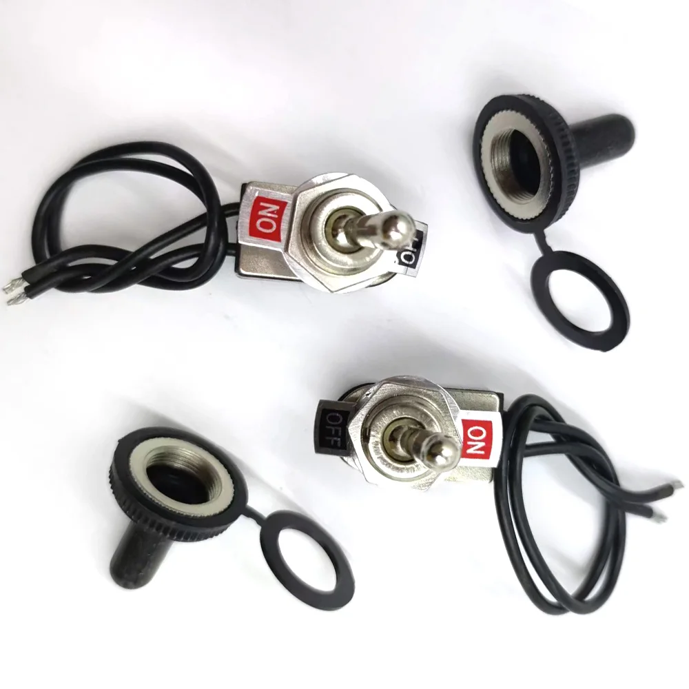 

12mm Power Rocker Toggle Switch with Wire Knob Small Switch 2-speed ON-OFF Handle Rocker Boat Power Switch with Waterproof Cap