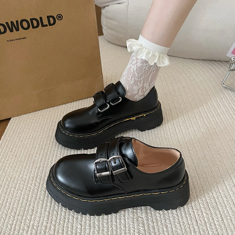 Shoes Woman 2024 Clogs Platform Black Flats Oxfords Round Toe Autumn Female Footwear Casual Sneaker Loafers With Fur British St