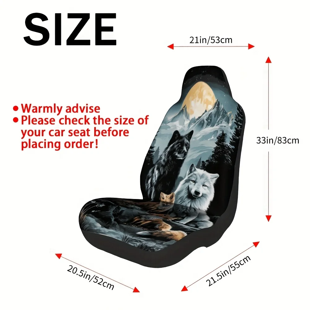 2pcs Moonlit Wolves Family Car Seat Covers - Wolf & Wolf Puppy Design, Fit For SUVs, Sedans, Trucks, Washable & Comfortable, Dur