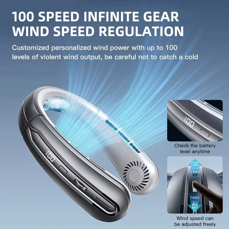 2026 New 8000mAh Portable Hanging Neck Fan Bladeless Neckband Fan Digital Display Power Air Cooler USB Rechargeable Electric Fan image 2
