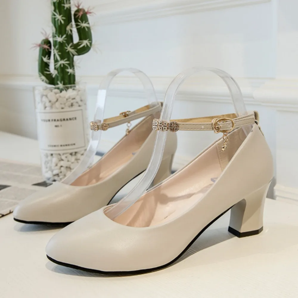 Tacchi alti da donna stagione primaverile e autunnale tacchi spessi scarpe da donna comode di moda tacchi alti con fibbia carina taglia 34-41