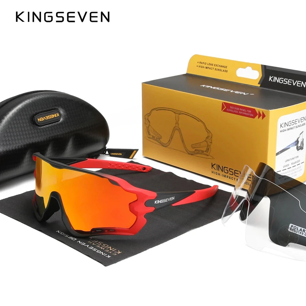 

KINGSEVEN Fashion Riding Sunglasses Red Mirror UV400 Polarized TR90 Frame Glasses Riding Climbing Eye Protection Eyewear