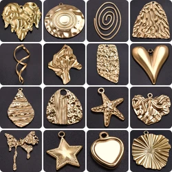5pcs/lot Stainless Steel Textured Irregular Luxury Rugged Pendants Heart Shaped Starfish Butterfly Charms DIY Jewelry Marking