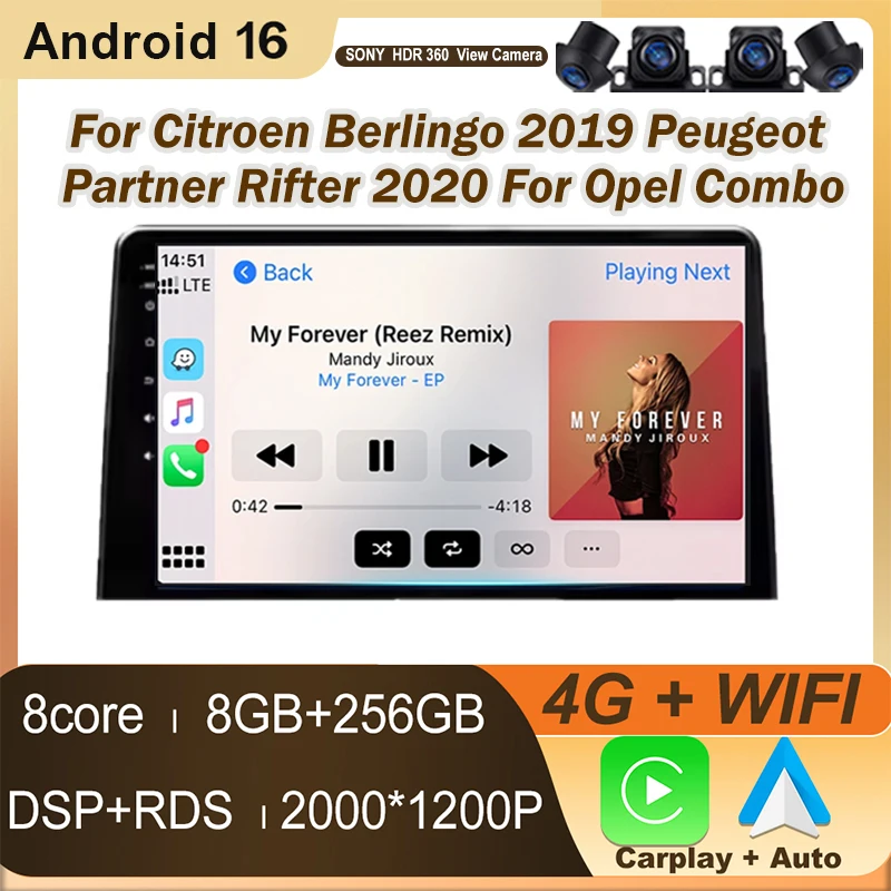 Car Radio For Citroen Berlingo 2019 Peugeot Partner Rifter 2020 For Opel Combo 10