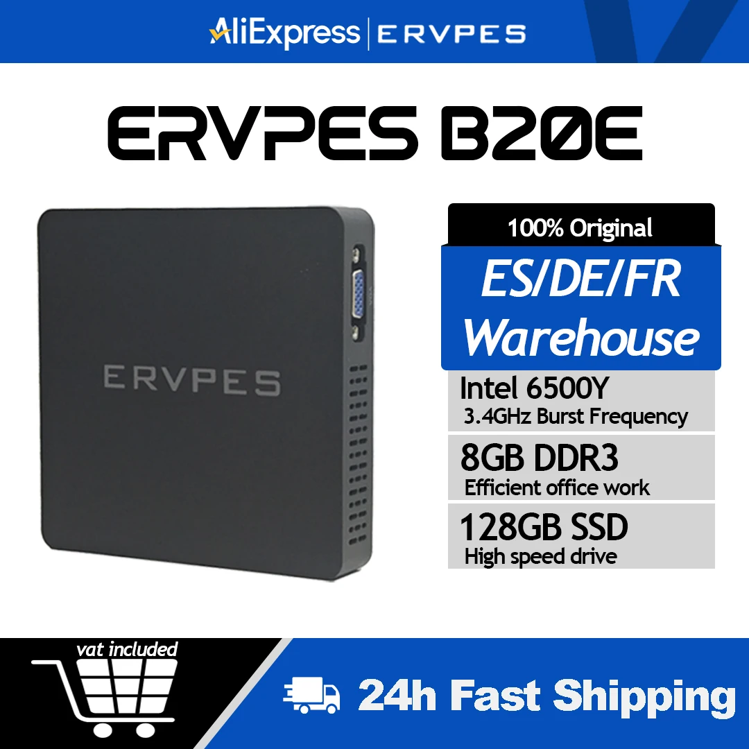 ERVPES 2026 Mini-PC B20E Intel 6500Y Windows 11 DDR3 8GB RAM 128GB SSD HDMI/VGA WIFI5 BT 5.0 USB Kompakter Desktop für Arbeit/Zuhause