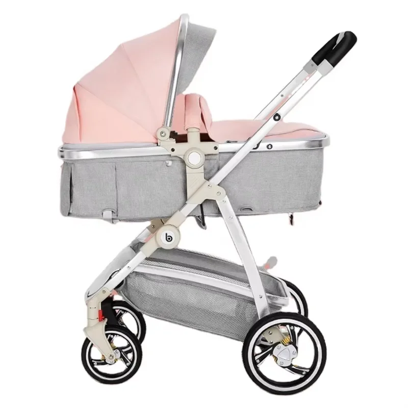 Luxury 3 in 1 Folding Bi-Directional High Landscape Baby Stroller Twin with 360 Degree Feature Made of Artificial Leather