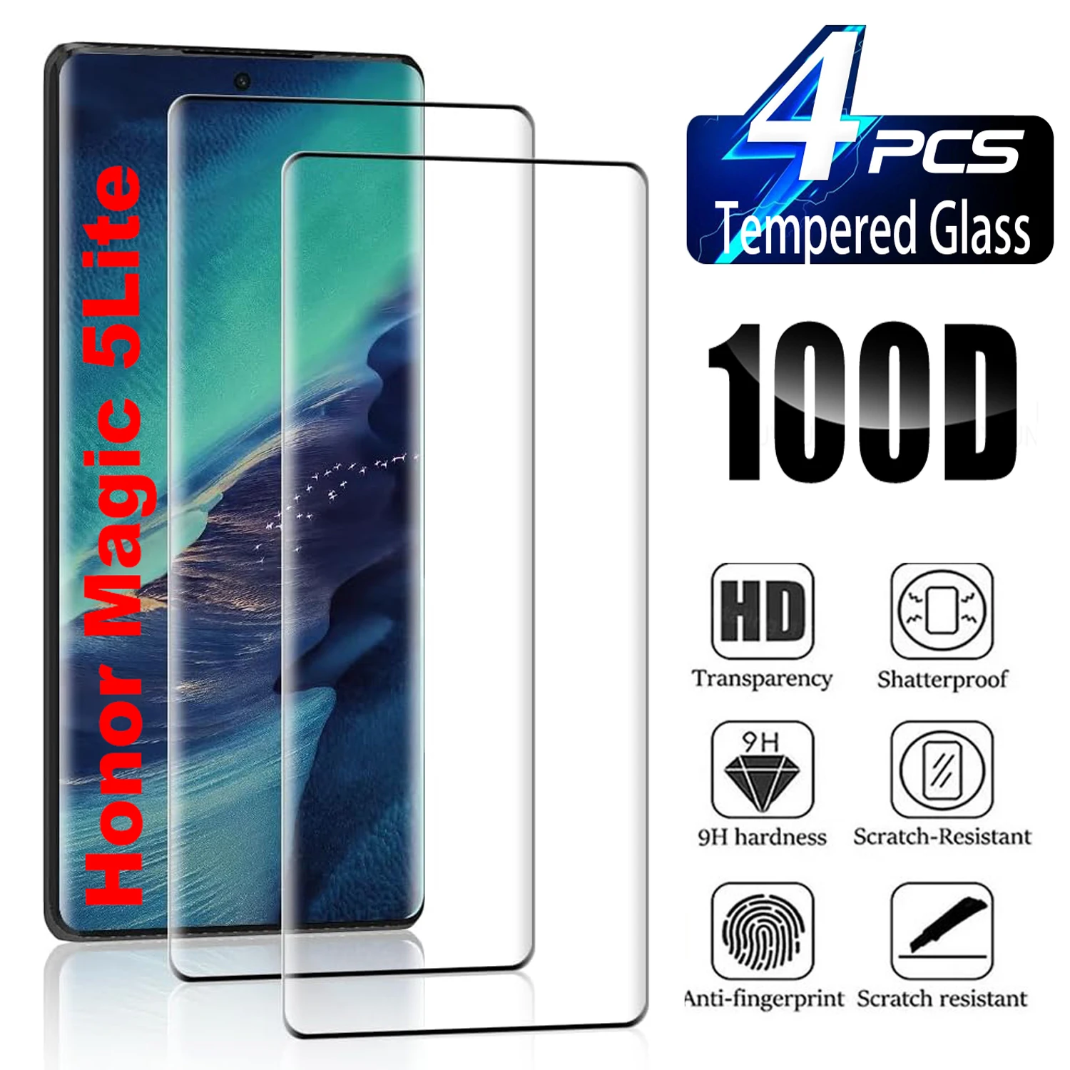 

2/4Pcs Tempered Glass For Huawei Honor Magic 5 Lite 3D Curved Ultrasonic Fingerprint Screen Protector