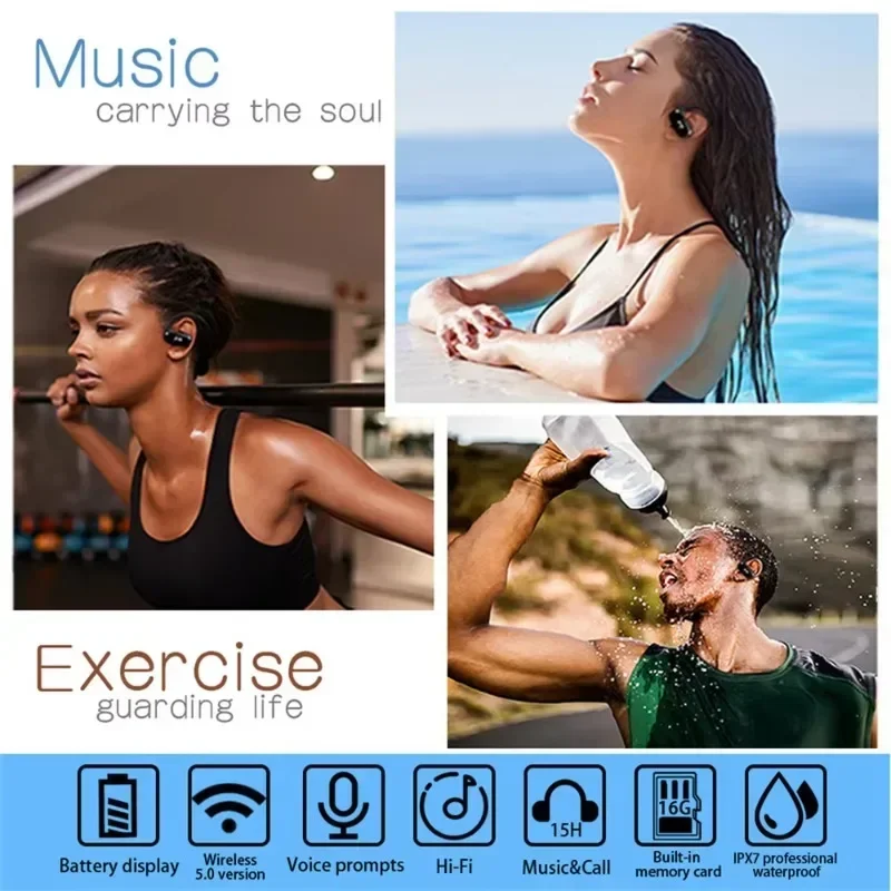 Outdoor Sports Waterproof Headphones, IPX7  32GB MP3 Player Earphone Wireless Headset with Noise Cancelling MIC