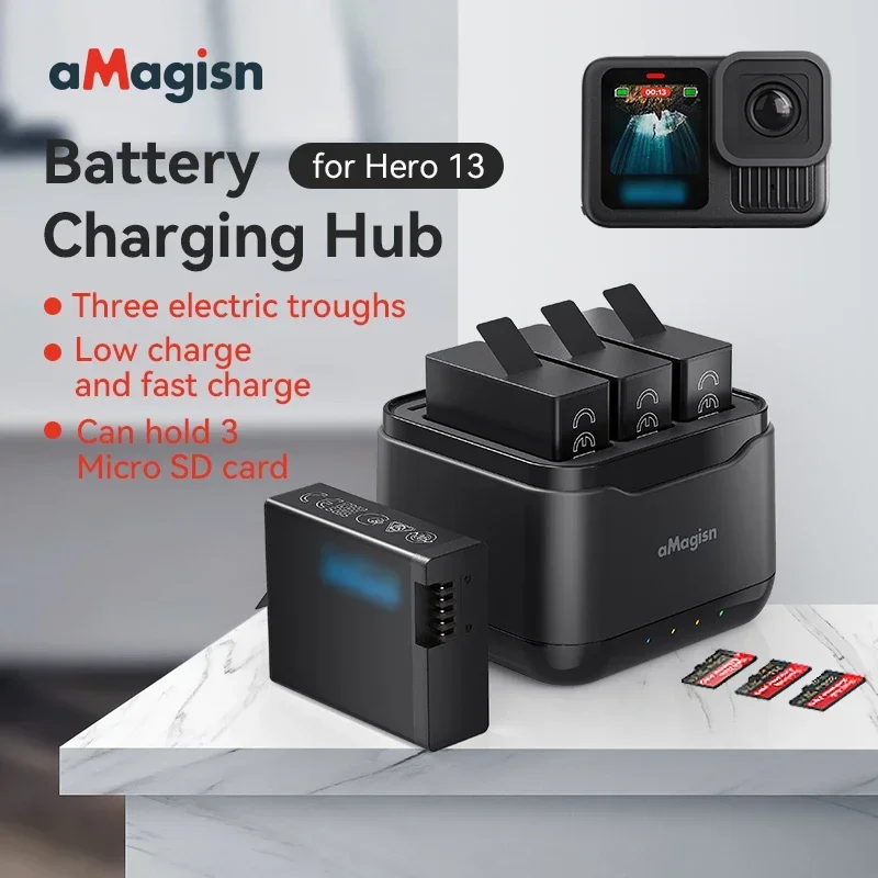 Battery Charging Station Compatible For Hero13 Black Battery Charging Box With 3 Lighting Modes 3 TF Card Slots