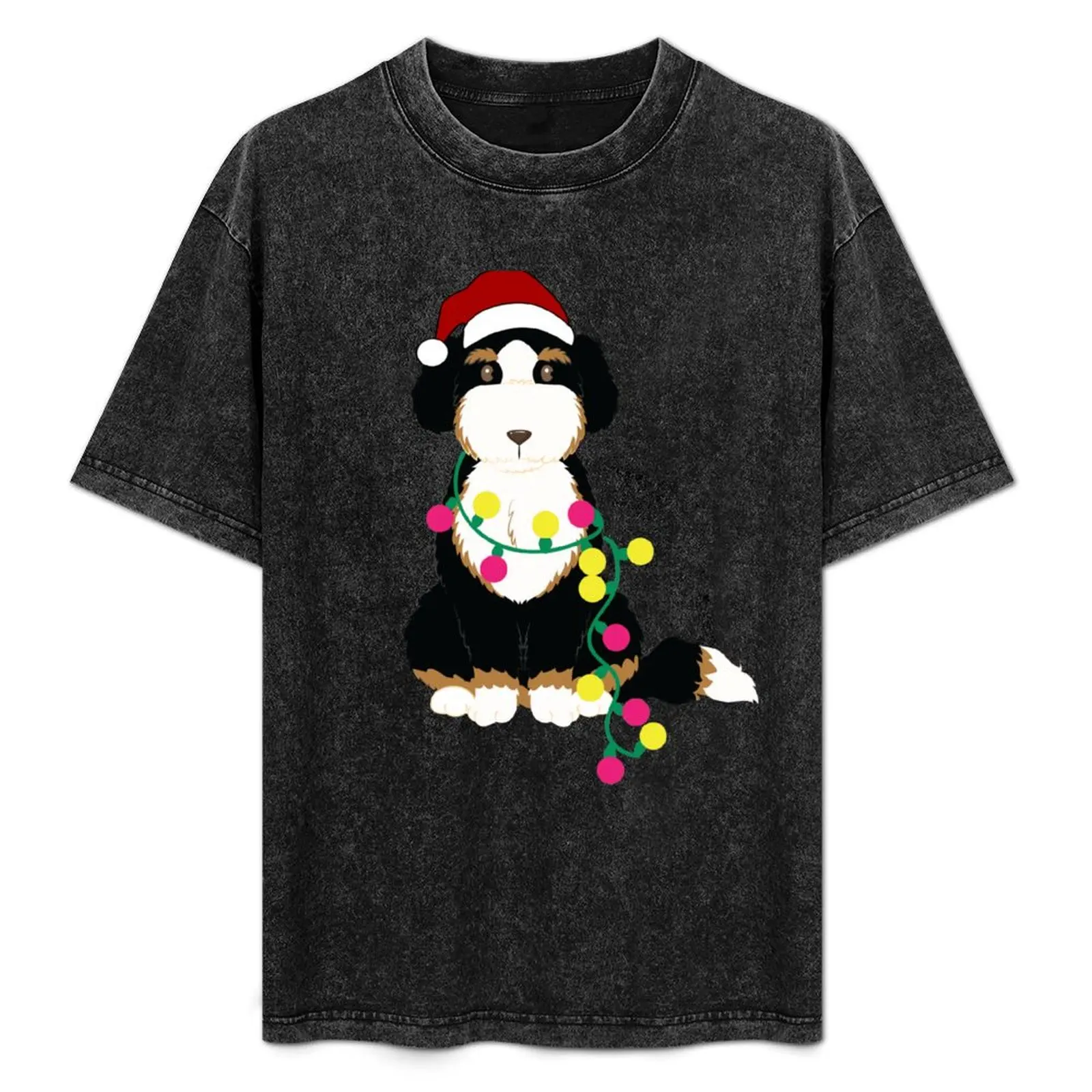Christmas Bernedoodle Santa Dog Holiday T-Shirt Breathable Workout Short Sleeve Top
