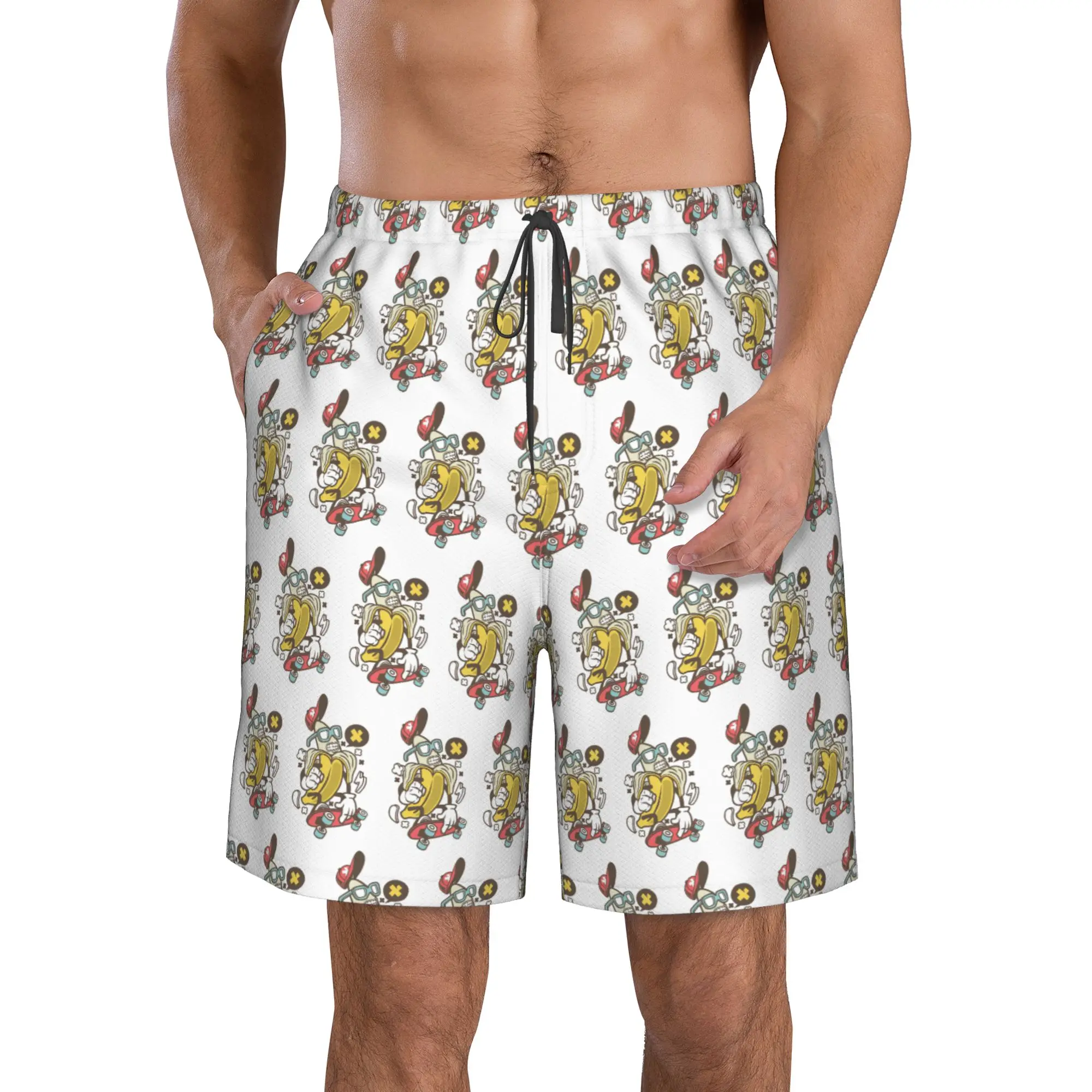 Fun Banana Playing Skateboard Trunks Beach Board Shorts Casual Quick Dry Swimming Summer Men Pants