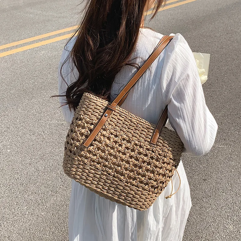 Summer Woven Straw Bucket Bag For Women Travel Beach Bags Large Capacity Armpit Bags Bohemia Knitted Shopping Totes Bolsa sac