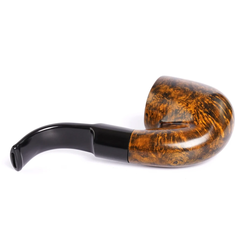 MUXIANG Hungarian big curve pipe handmade briar tobacco pipe curve handle saddle acrylic pipe mouth 9mm pipe channel Father gift