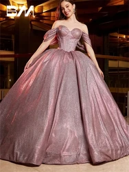 Dusty Rose Glitter Prom Dress Princess Ballgown Sweet 15 16 Dresses Off Shoulder Quinceanera Dress 2024 Corset Party Gown