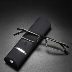 Metal Anti-Blue Light Reading Glasses Men Half Frame Prescription Eyeglasses Male TR90 Eyewear With Case Diopter +1.0 To +6.0