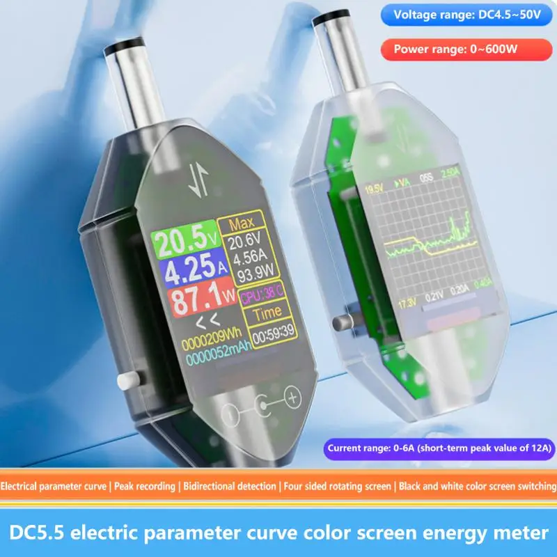 Hot！600W DC4.5-50V Max 12A High Precision Digital Voltage Current Tester DC5.5x2.5 Instrument Power Capacity Meter DT550