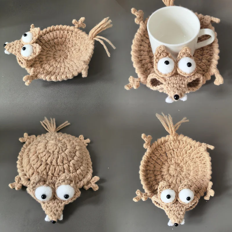 Handmade Crochet Cartoon Coasters Animal Stress Relief Decorative Heat-Insulating Mats Household Table Anti-Scald Pads