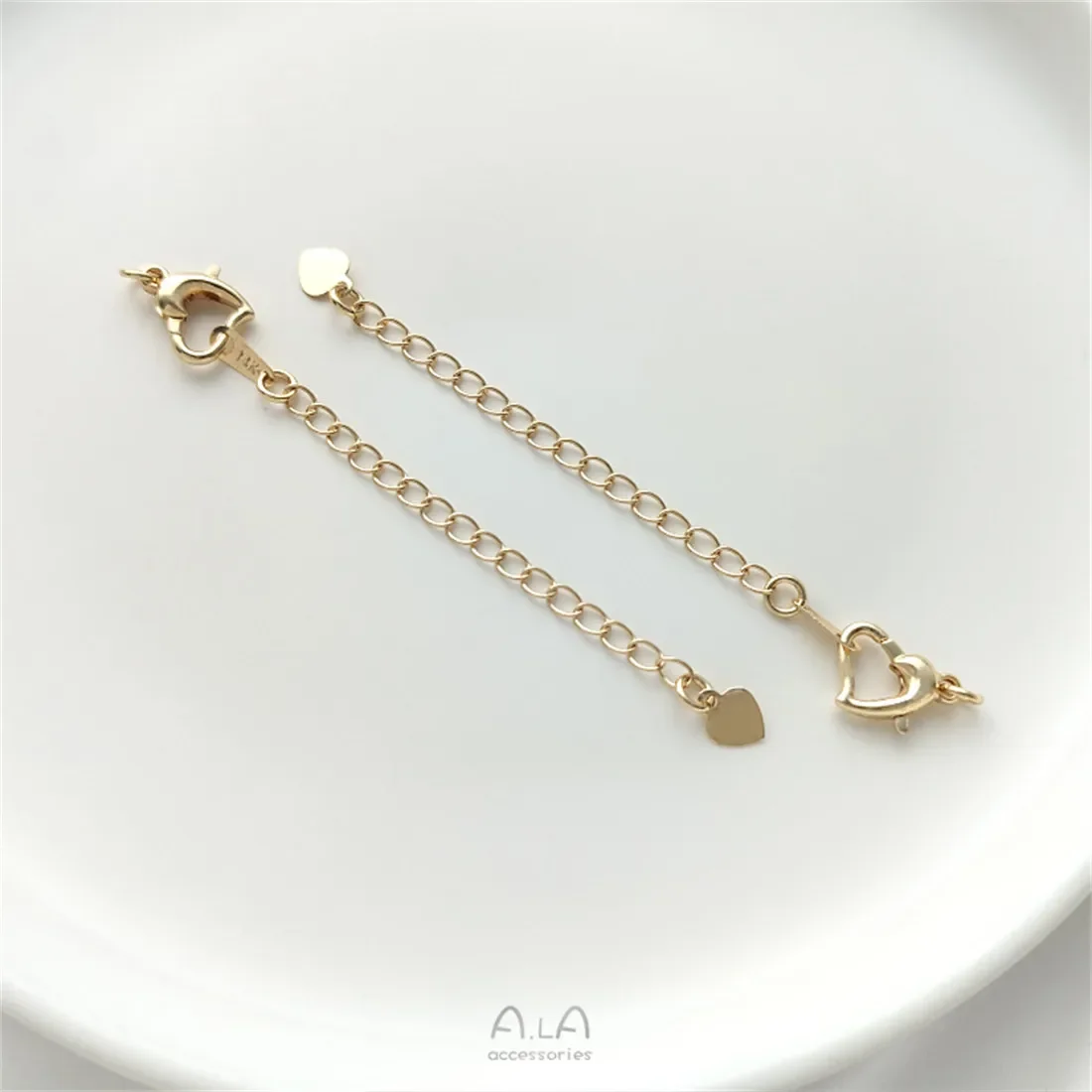 

14K Gold-plated Heart-shaped Lobster Buckle Extension Chain Drop Heart-shaped Love Tail Chain Diy Bracelet Necklace Chain B782