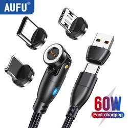 AUFU Magnetic Type C Cable 60W Fast Charging Micro Type C Cable for Macbook Samsung 27W Cable for IPhon Magnet Charger Wire Cord