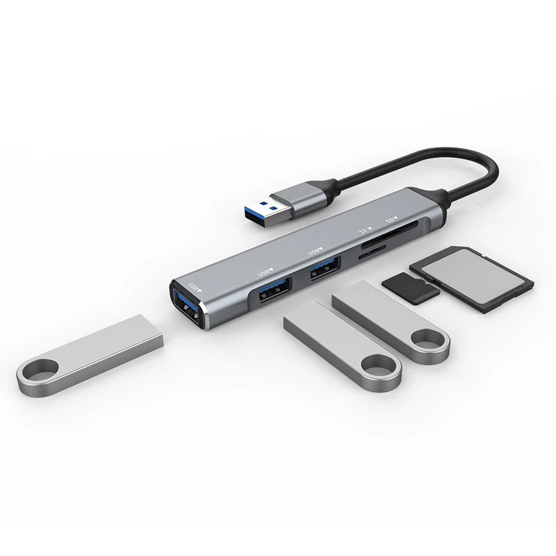 USB HUB 3.0 USB-A Hub Splitter 5 Port USB3.0 مع قارئ بطاقات TF/SD نقل البيانات عالي السرعة للكمبيوتر المحمول سهل الاستخدام أ