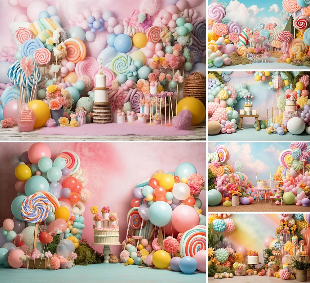 

Mehofond Photography Background Candy Bar Balloons Floral Dessert Kids Birthday Cake Smash Portrait Decor Backdrop Photo Studio