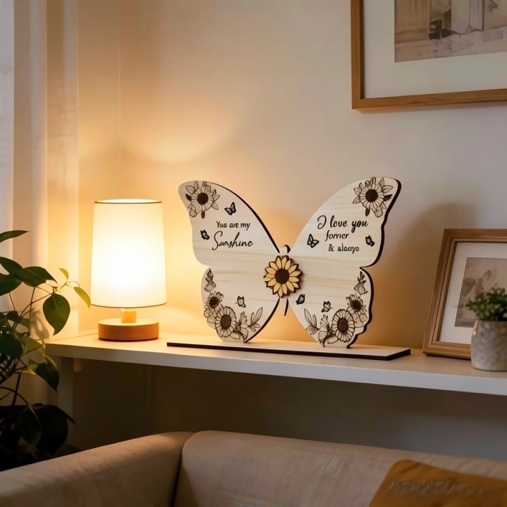 Elegant Wooden Butterfly Sunflower Ornament Creative Desk Decor Artistic Gift For Friends Family Anniversary