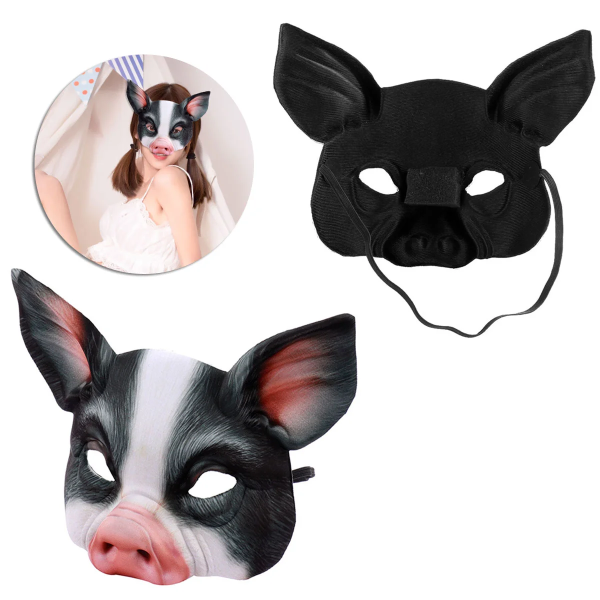 Half gezicht dierenmasker Varkenmasker voor feestfestival Halloween Maskerade Fancy Ball Cosplay (zwart) balmasker