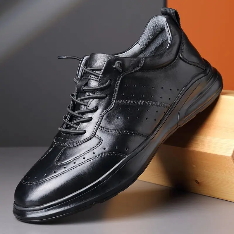 

Genuine Leather Shoes Men Soft Sole Cowhide Walking Sports Luxury Business Dress Sneakers Breathable Hole Hollow Out Size 45 37