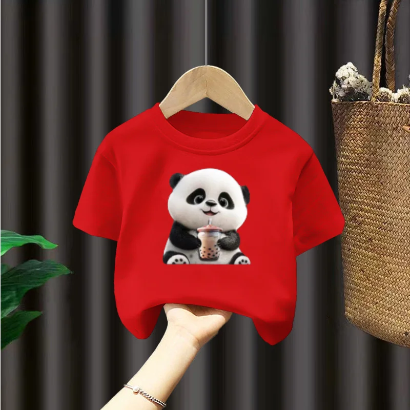 Children's Clothing Boys' Short Sleeved  Summer Children's Cute Panda Baby Girls' Pure Cotton Parent-child Short Sleeved Shirt