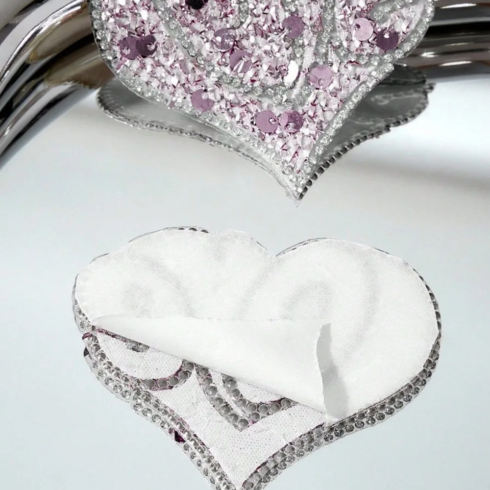 Penutup Puting Payudara Silikon Bentuk Hati Lucu dengan Payet Berkilau, Perekat, Kelopak Payudara, Hadiah Hari Valentine