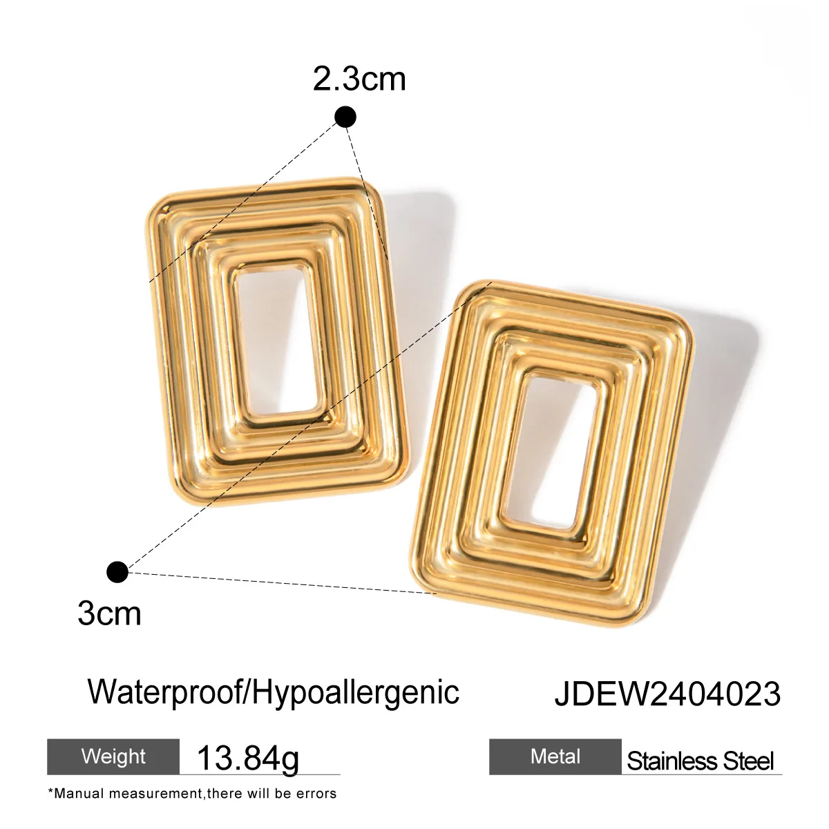 Stainless Steel PVD 18K Gold Plated Tarnish Waterproof Square Button Stud Earrings For Woman Jewelry Wholesale INS