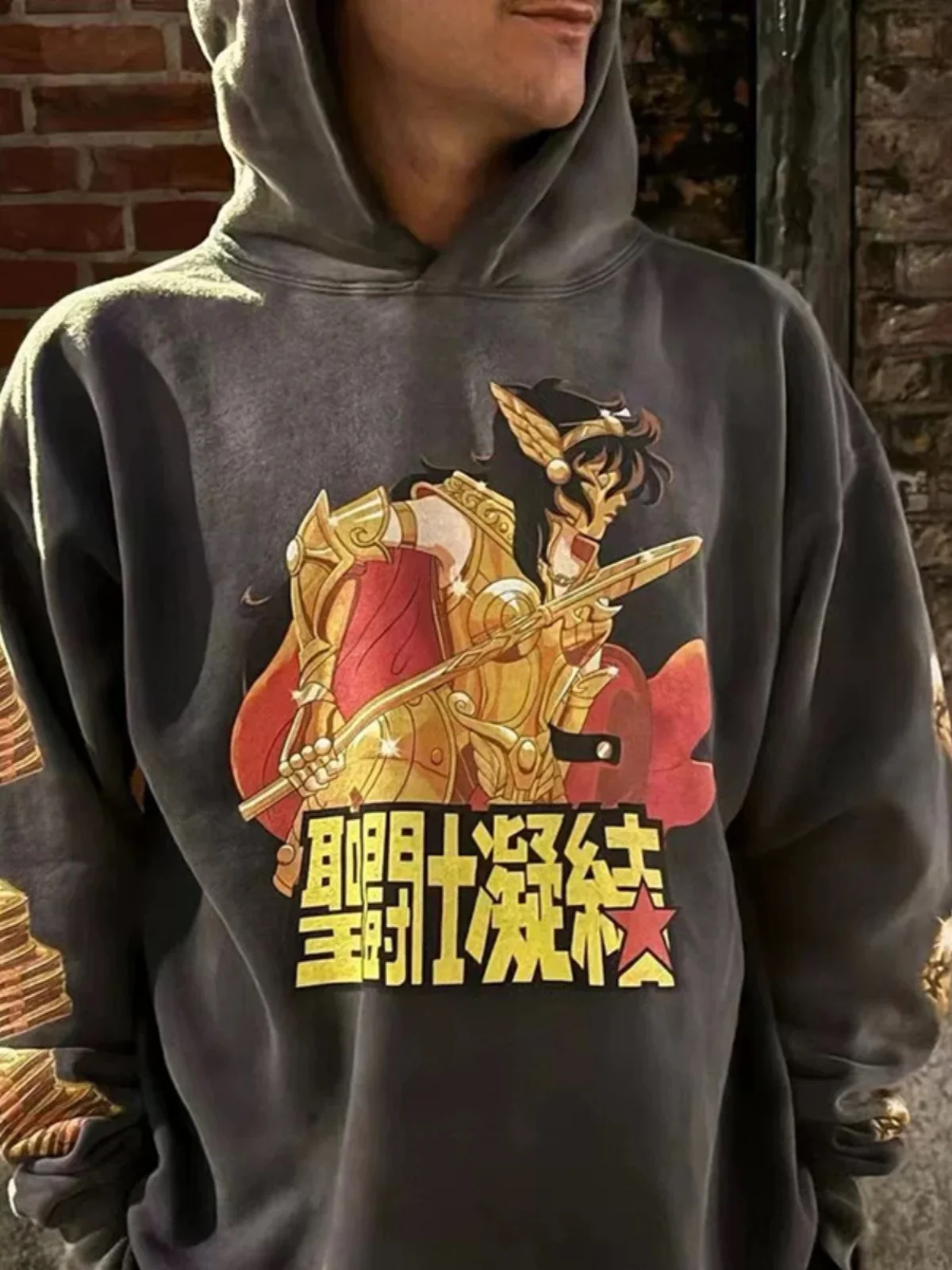 

Vintage Waed Loose Hoodie Sweatirt with Satire Saint Print Casual Youth Cotton Crewne Hat Sweatirt for Teens