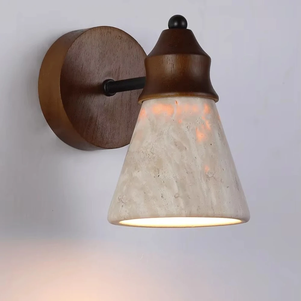 Natural Travertine Wall Lamp Retro Wooden Wall Light Japanese Sconce Light Living Room Bedroom Staircase Corridor Lighting